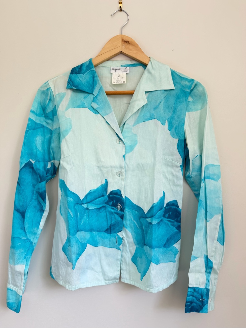 Agnes B. Blue Teal Floral Button-Up Blouse